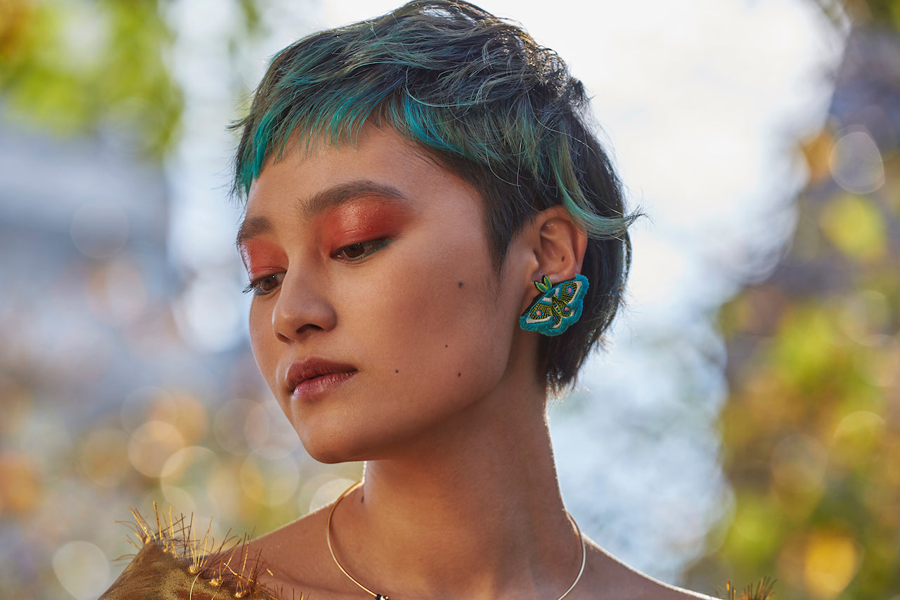 MOTH / EARRING EAR-CLIP / GREEN