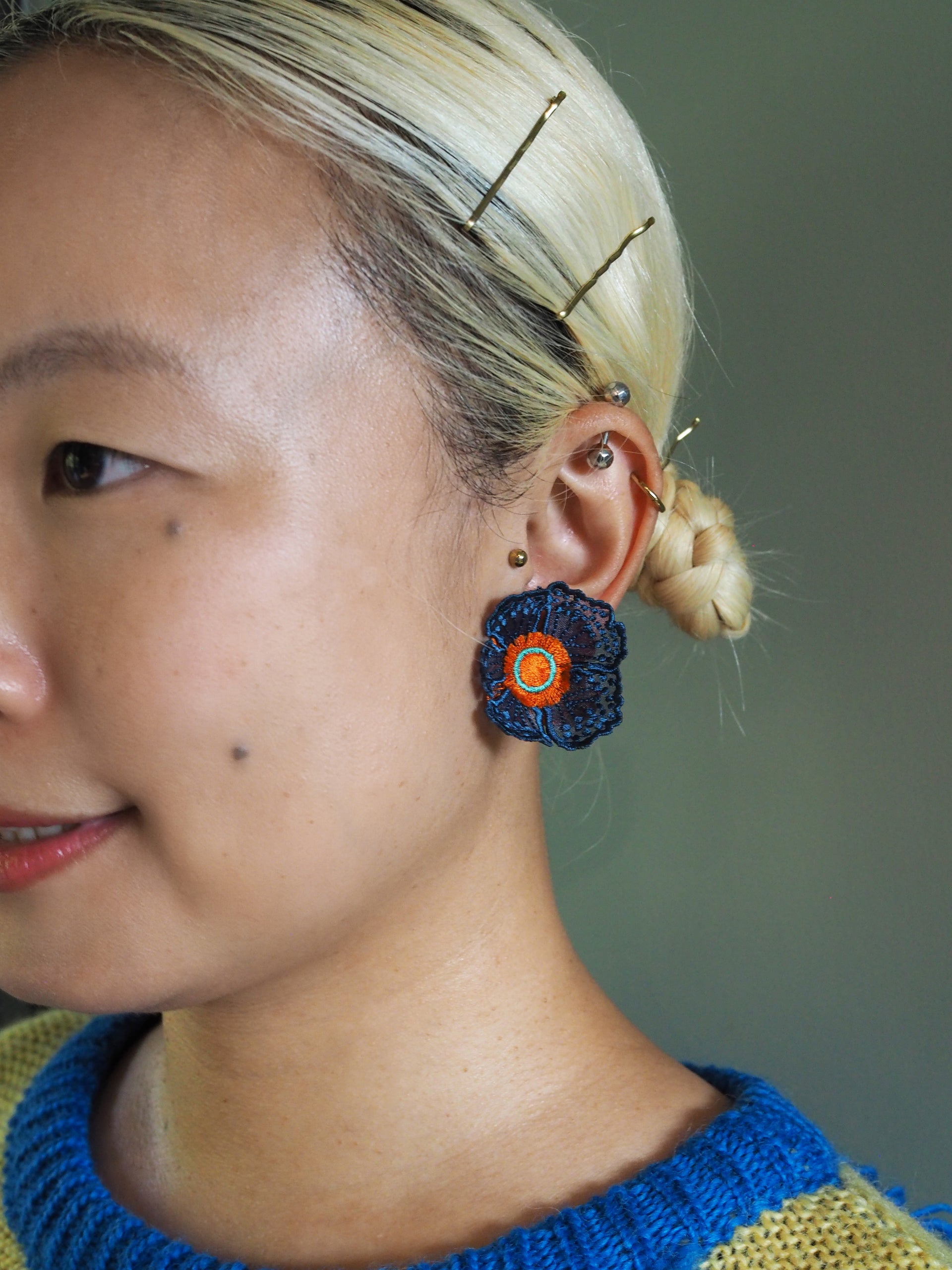 FLOWERS AT DAWN 2 / EARRING / NAVY