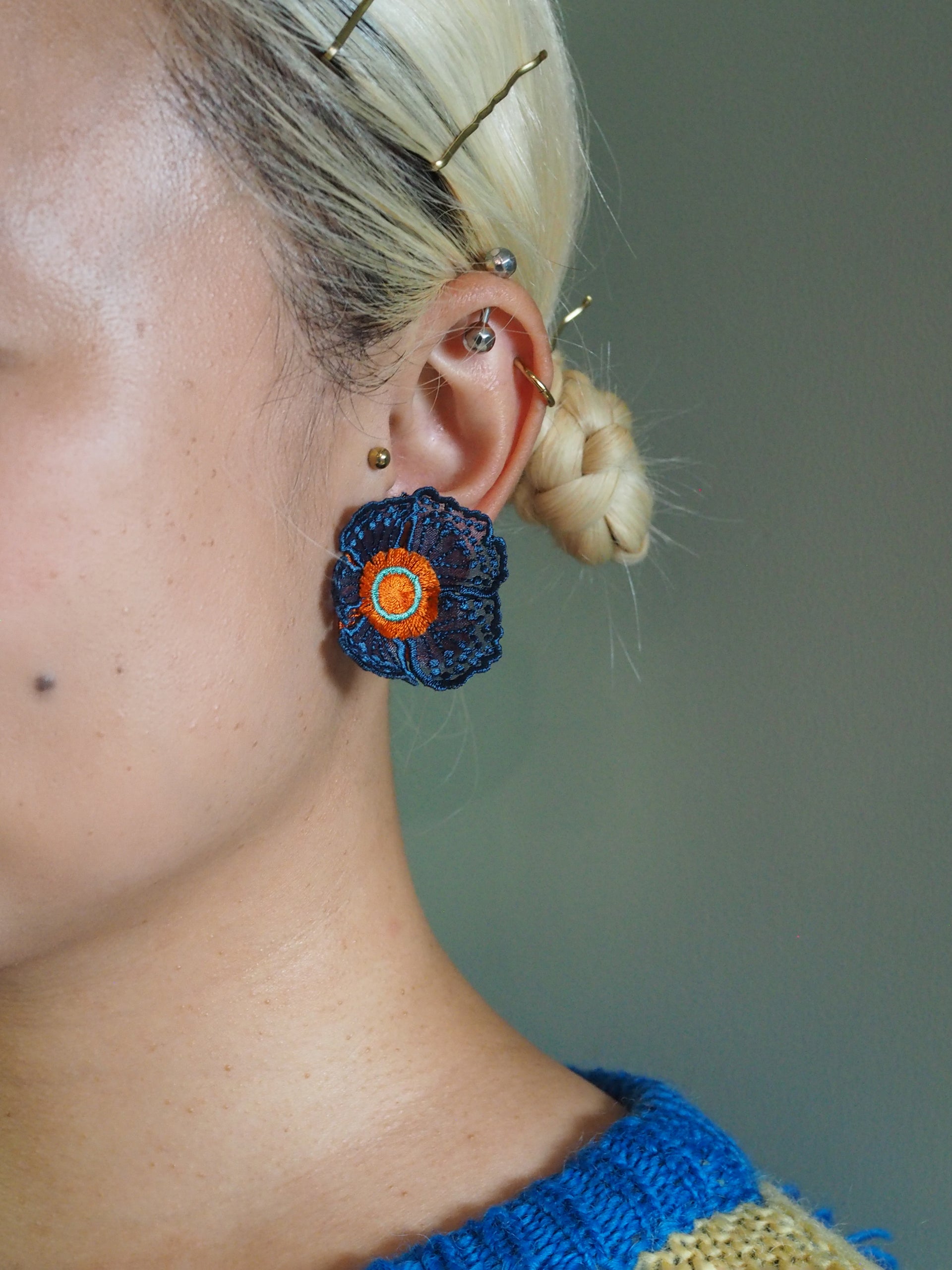 FLOWERS AT DAWN 2 / EARRING / NAVY