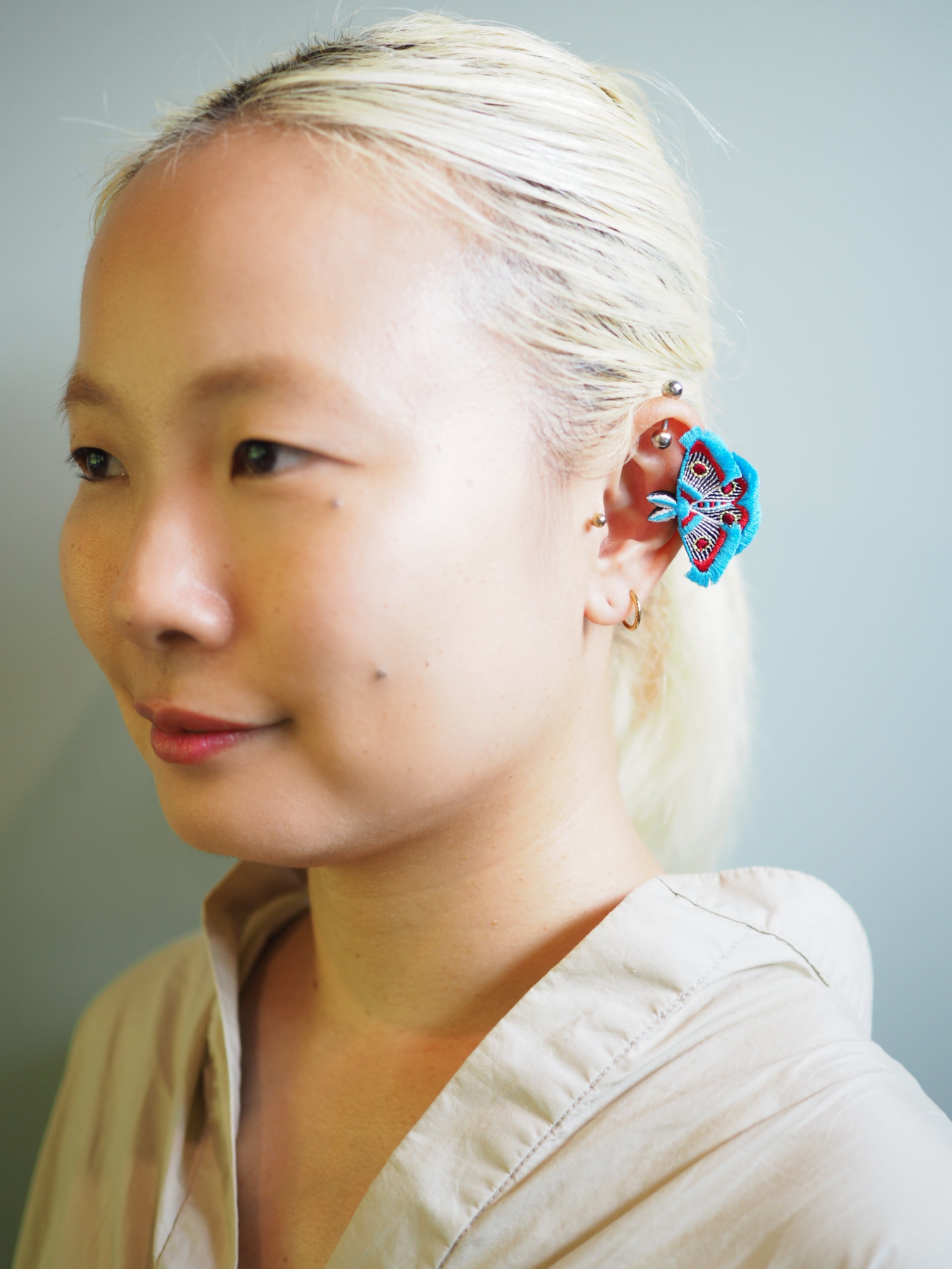 MOTH / EARRING EAR-CLIP / TURQUOISE