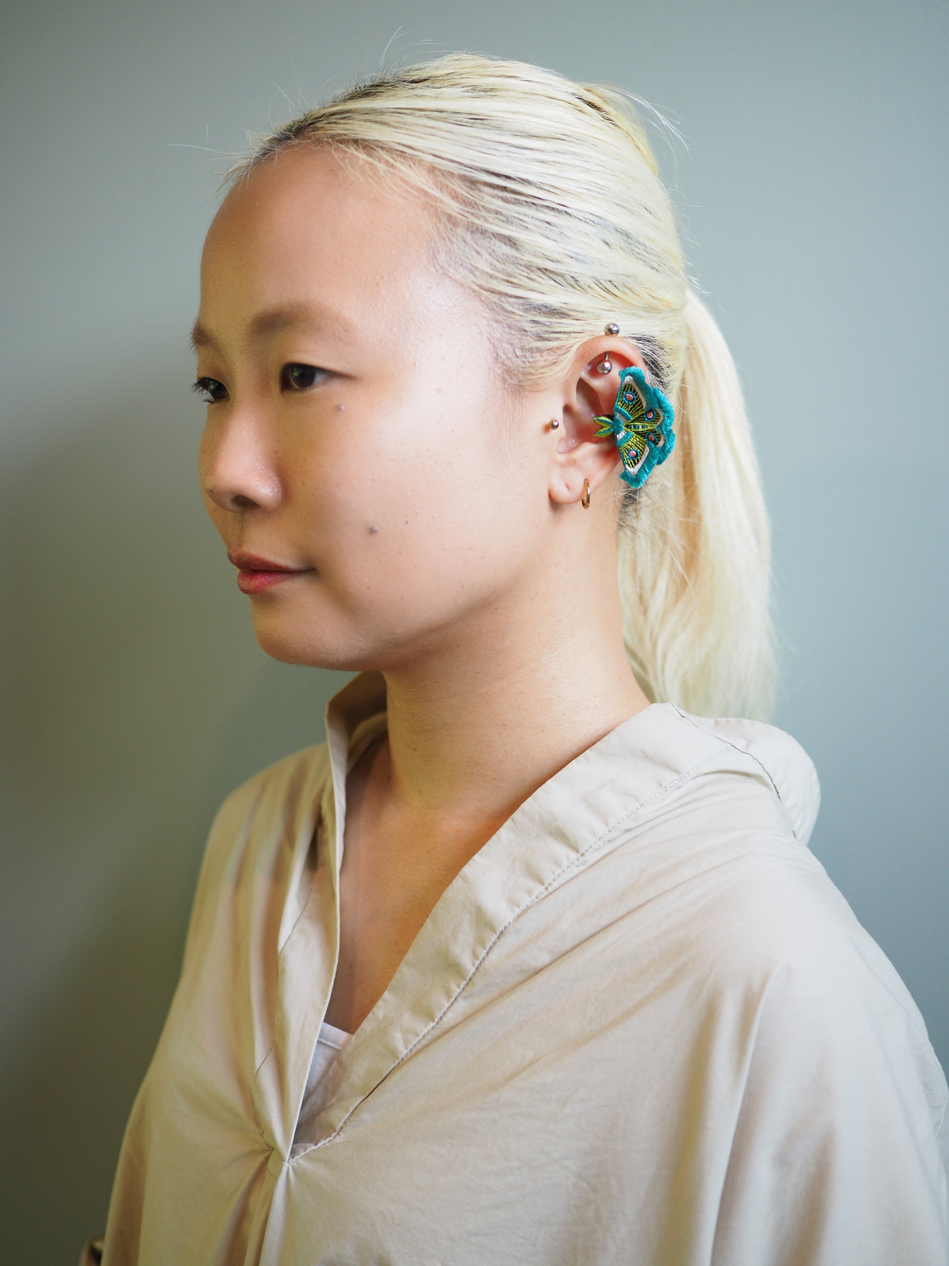 MOTH / EARRING EAR-CLIP / GREEN